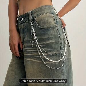 Unisex Silver Chain Belt with Cross Pendant